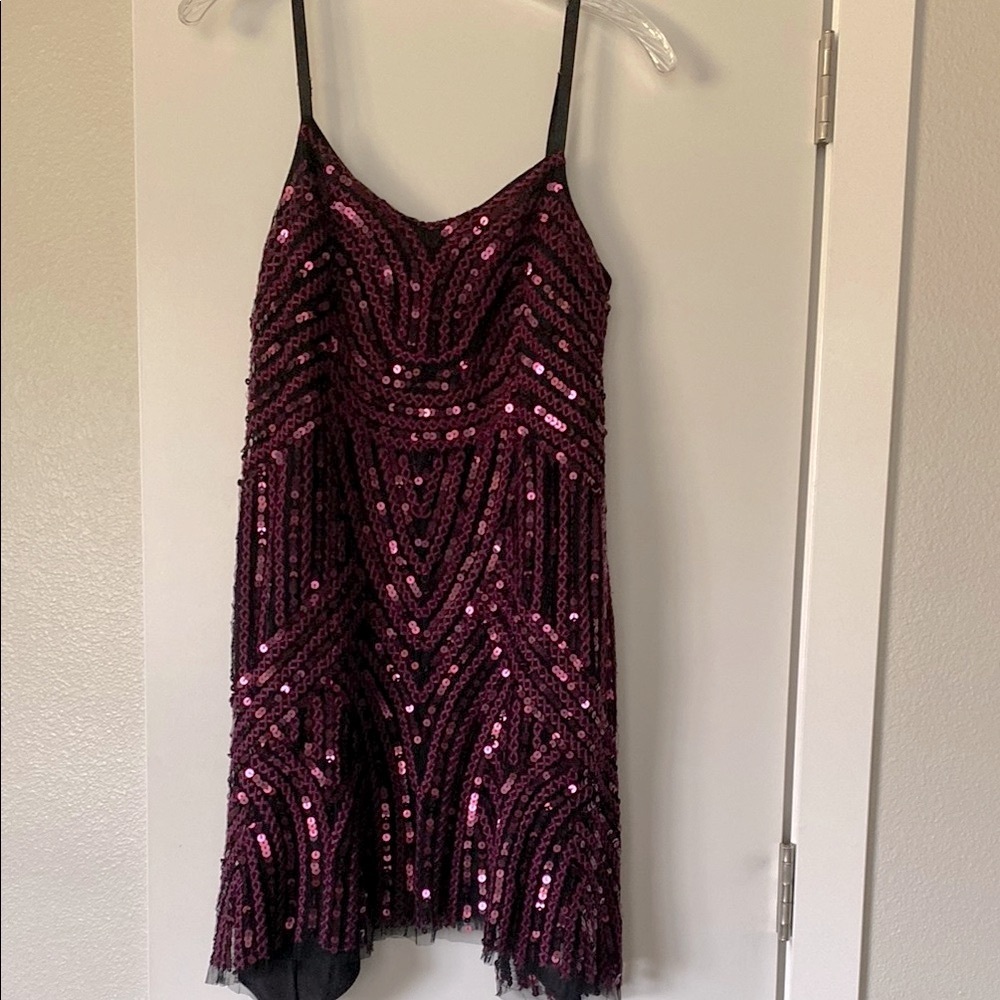 Free People FP Sequin Slip Dress Purple Wine Gatspy Boho Zara Mango Bloggers M